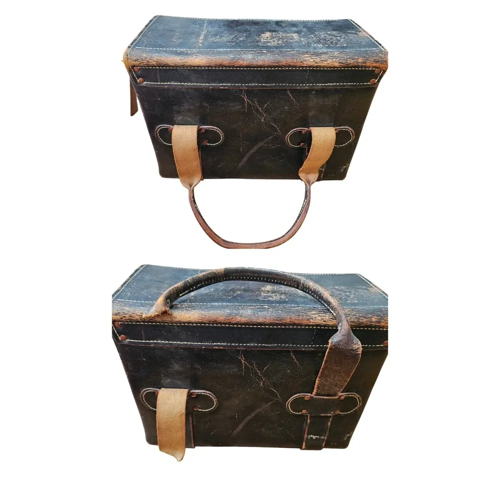Vintage Distressed Leather Camera Bag and Accessories Collectibles Shelf Styling